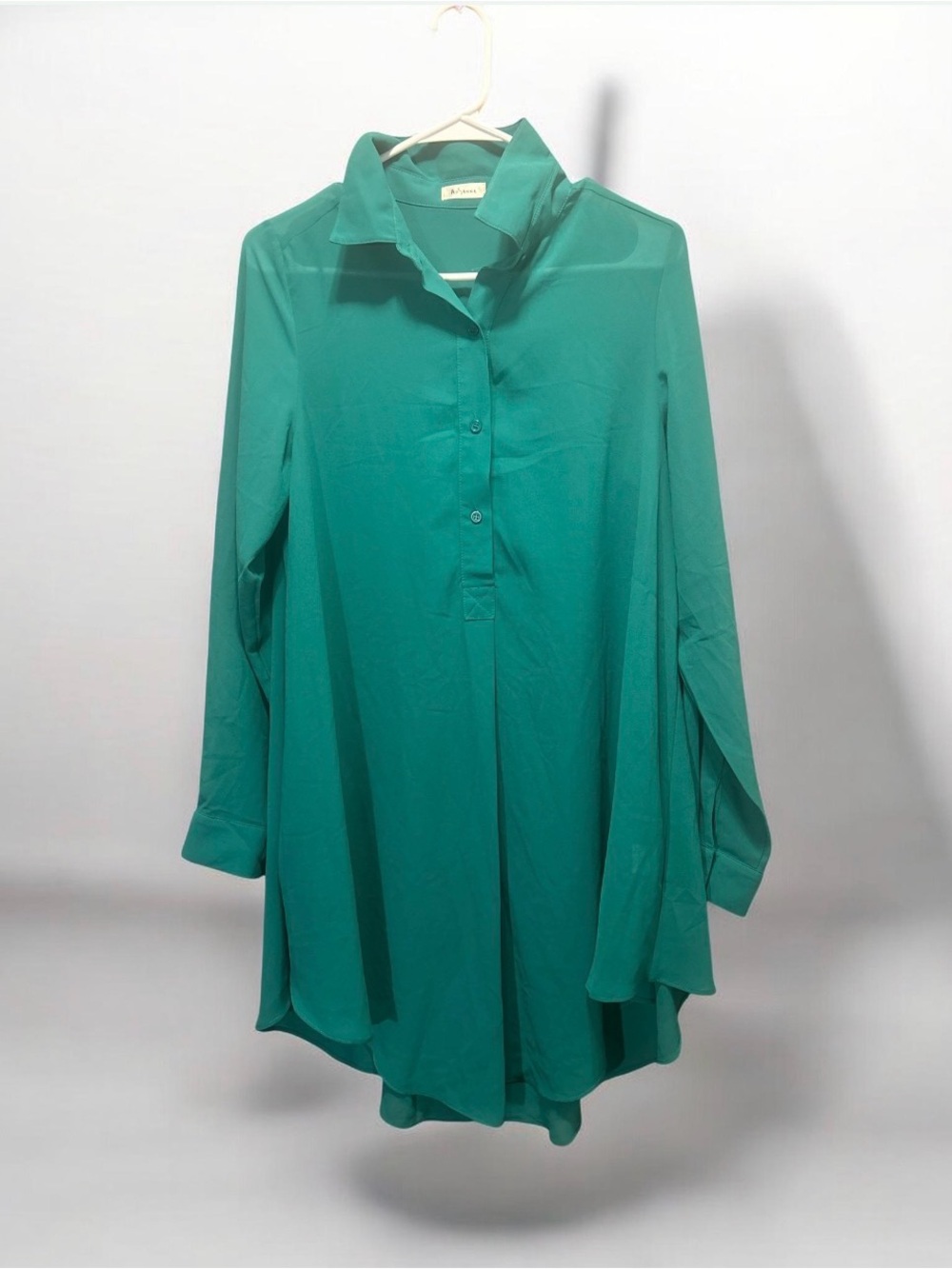 Hosanna Design Turquoise Chiffon Tunic Blouse Sheer High Low Medium GUC